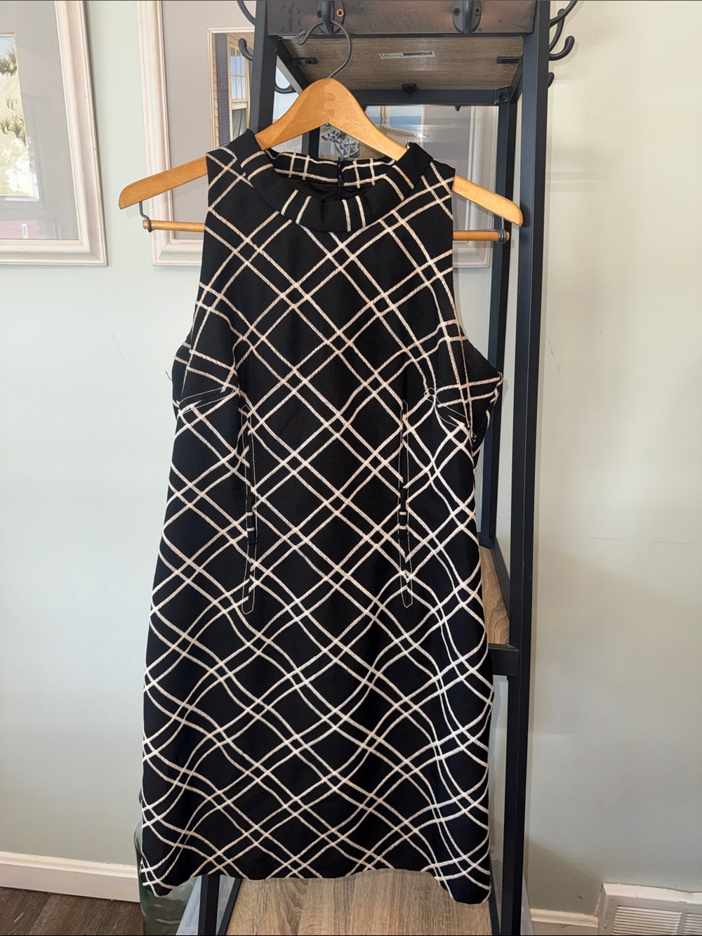 Mixit Black and White Sleeveless Crosshatch Midi Dress